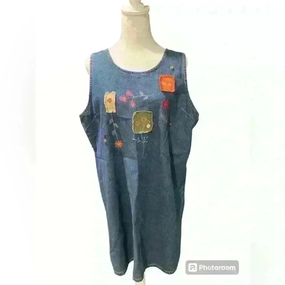 Erika & Co Vintage Denim Dress with Flowers